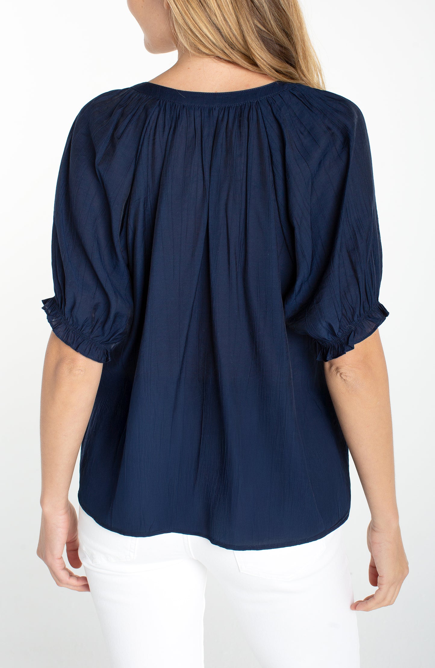 Liverpool Short Sleeve Half Placket Woven Blouse (Navy)
