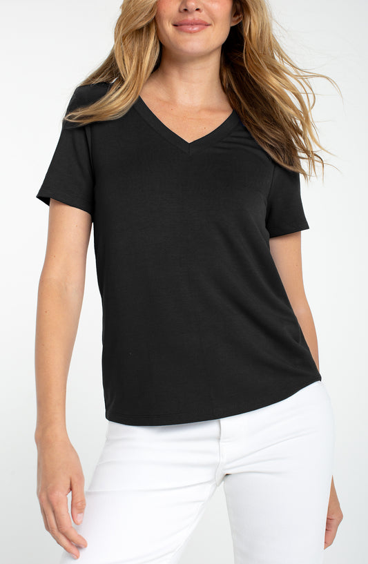 Liverpool Short Sleeve V-neck Knit Tee (black)