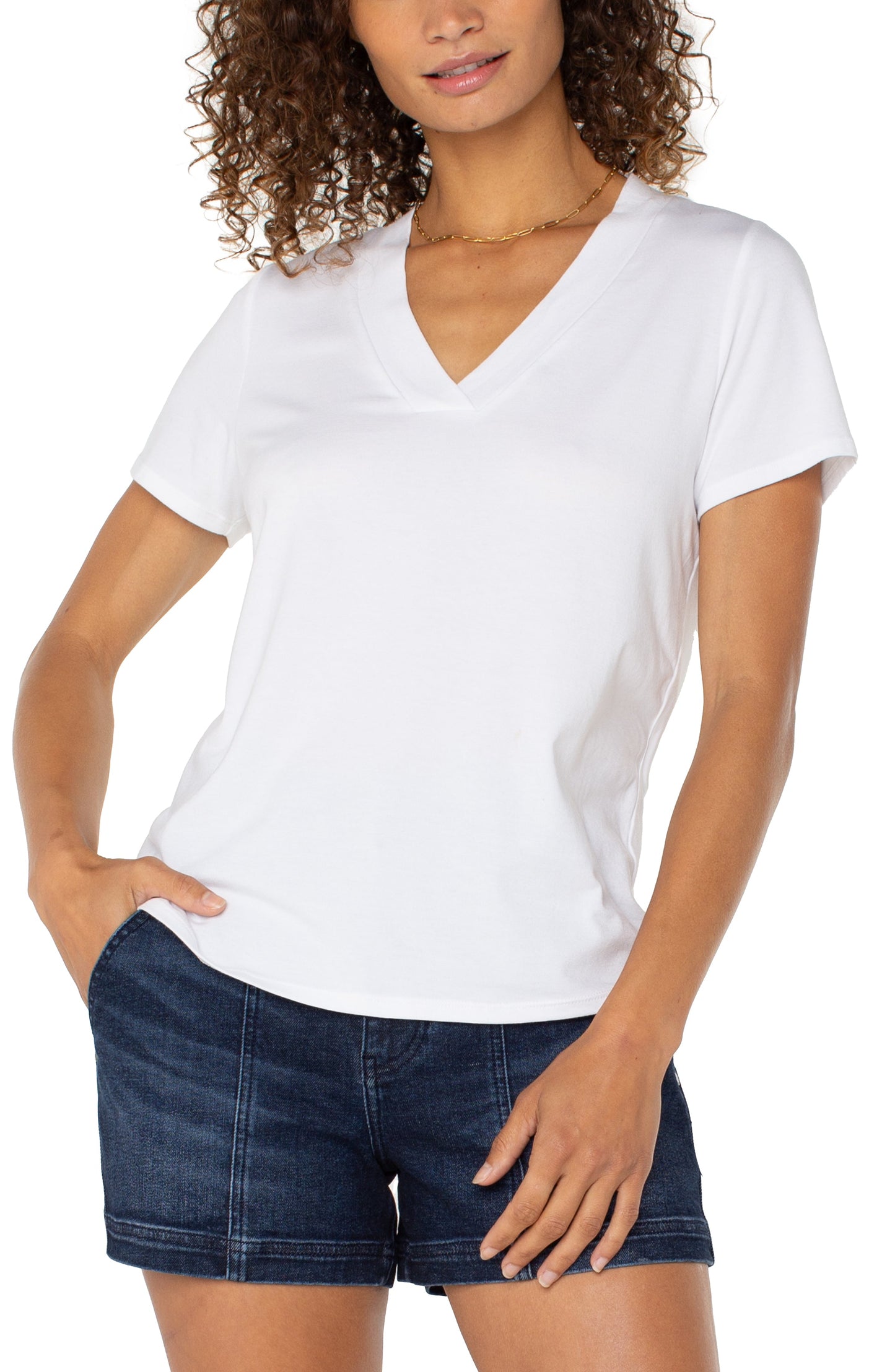 Liverpool Short Sleeve Knit Tee with Placket (White)