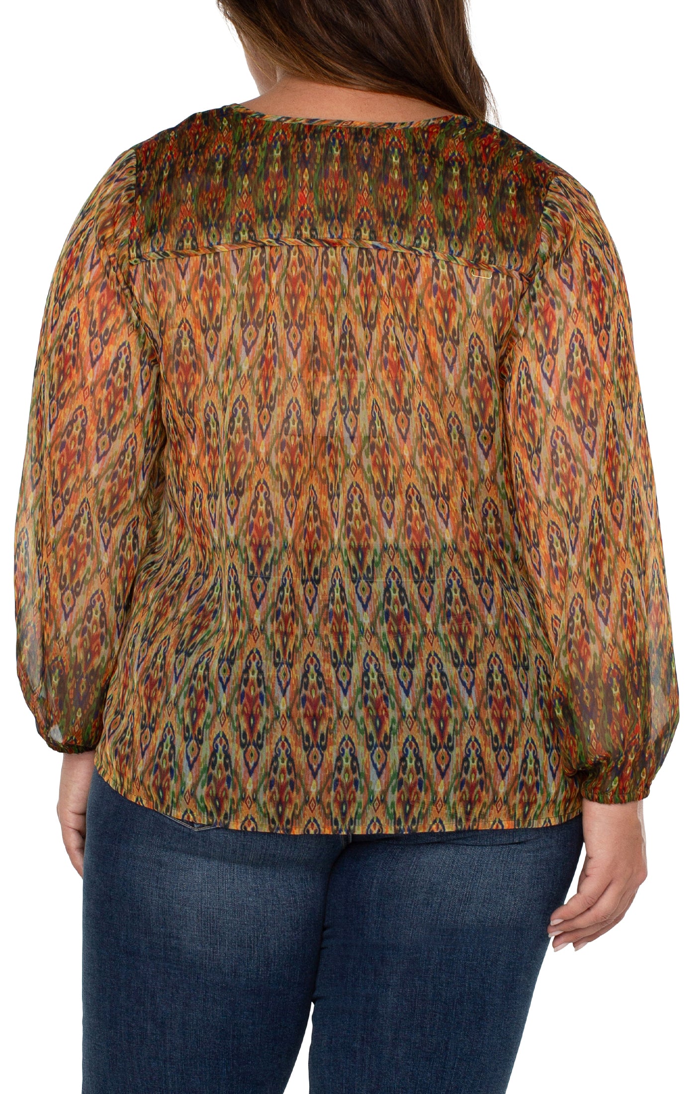 Liverpool Plus Size Long Sleeve Double Layer Tie Front Woven Blouse