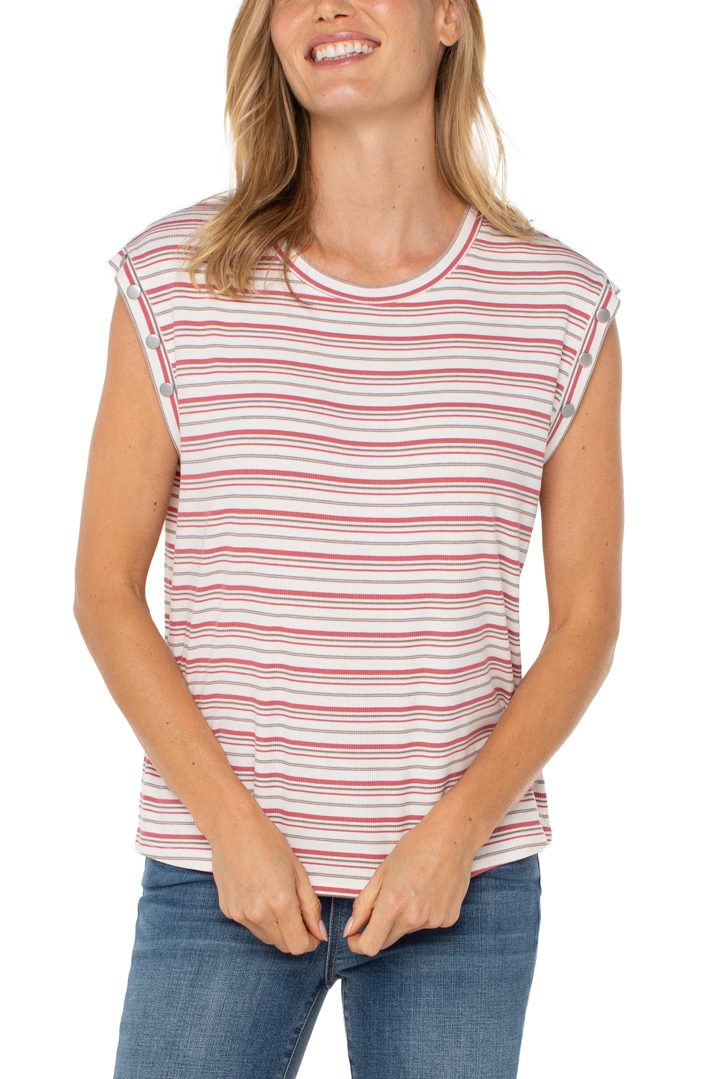 Liverpool Sleeveless Dolman Knit Top (Pink Multi Stripe)