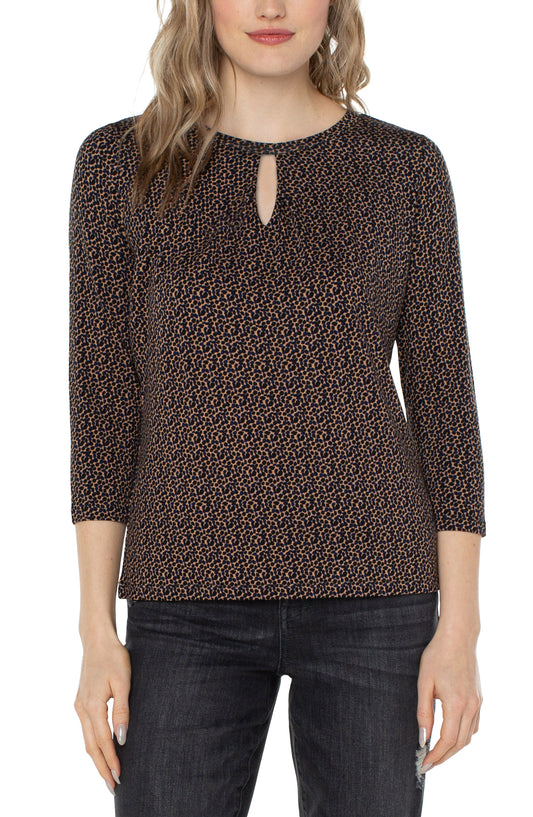 Liverpool 3/4 Sleeve Crew Neck w/Cut Out Pleated Front (mp mcr pb a/o) (available in plus size)