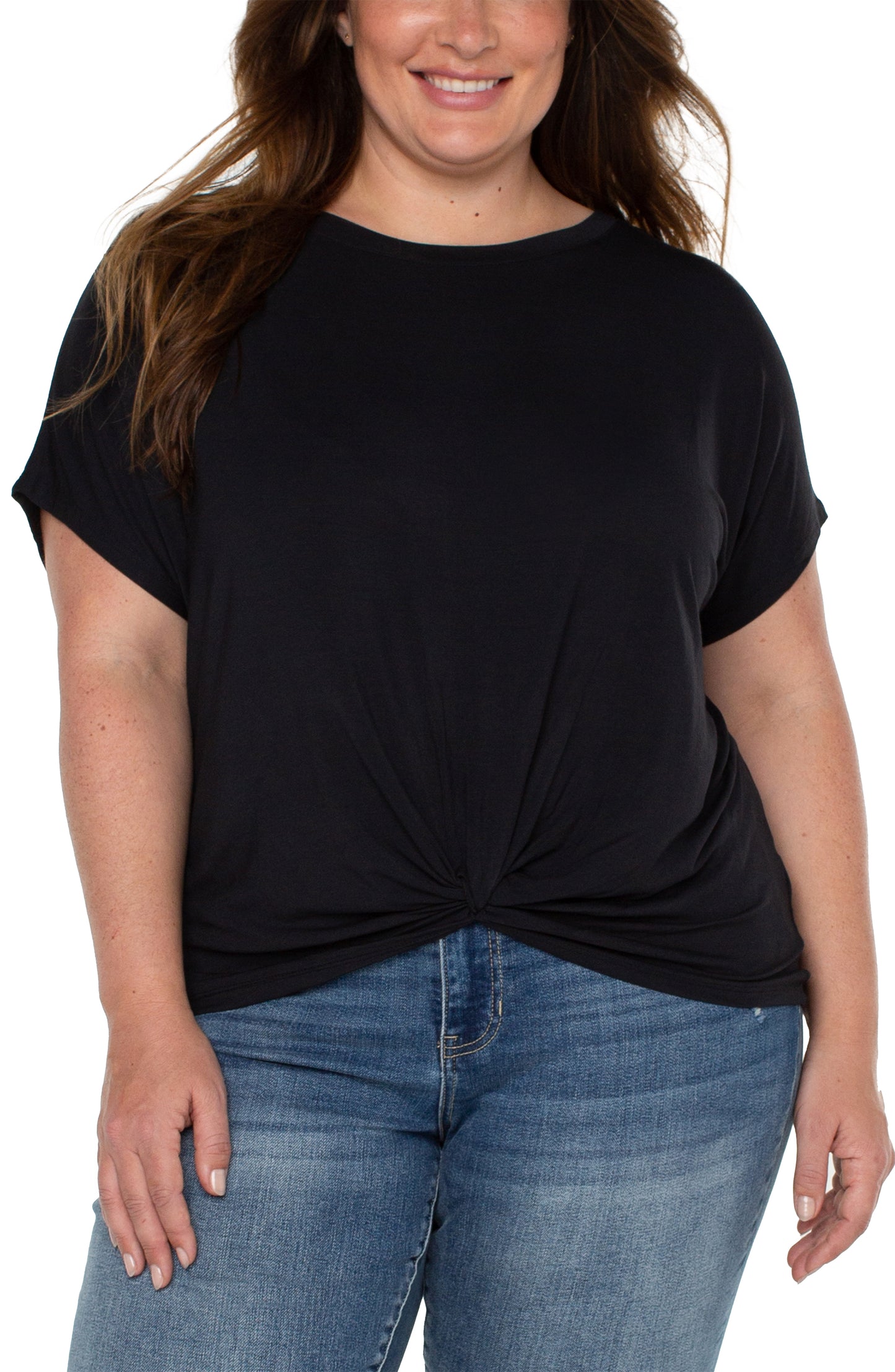 Liverpool Twist Front Dolman Modal Knit Tee (solids) (petite & plus size available)