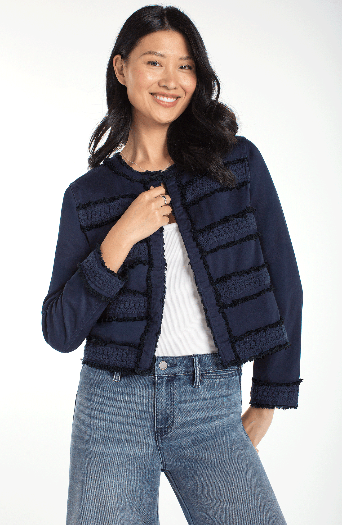 Liverpool Collarless Jacket w/ Fray & Lace (Deep Midnight)