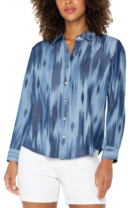 Liverpool Long Rolled Sleeve Shirt (Watercolor Ikat)