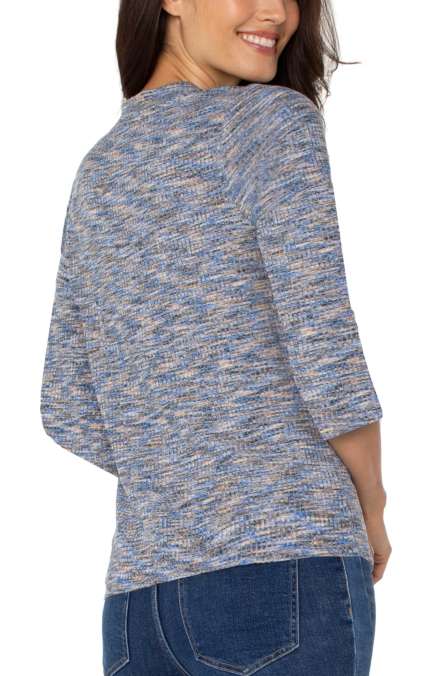 Liverpool 3/4 Sleeve V-neck Knit Tee (Blue Spacedye)