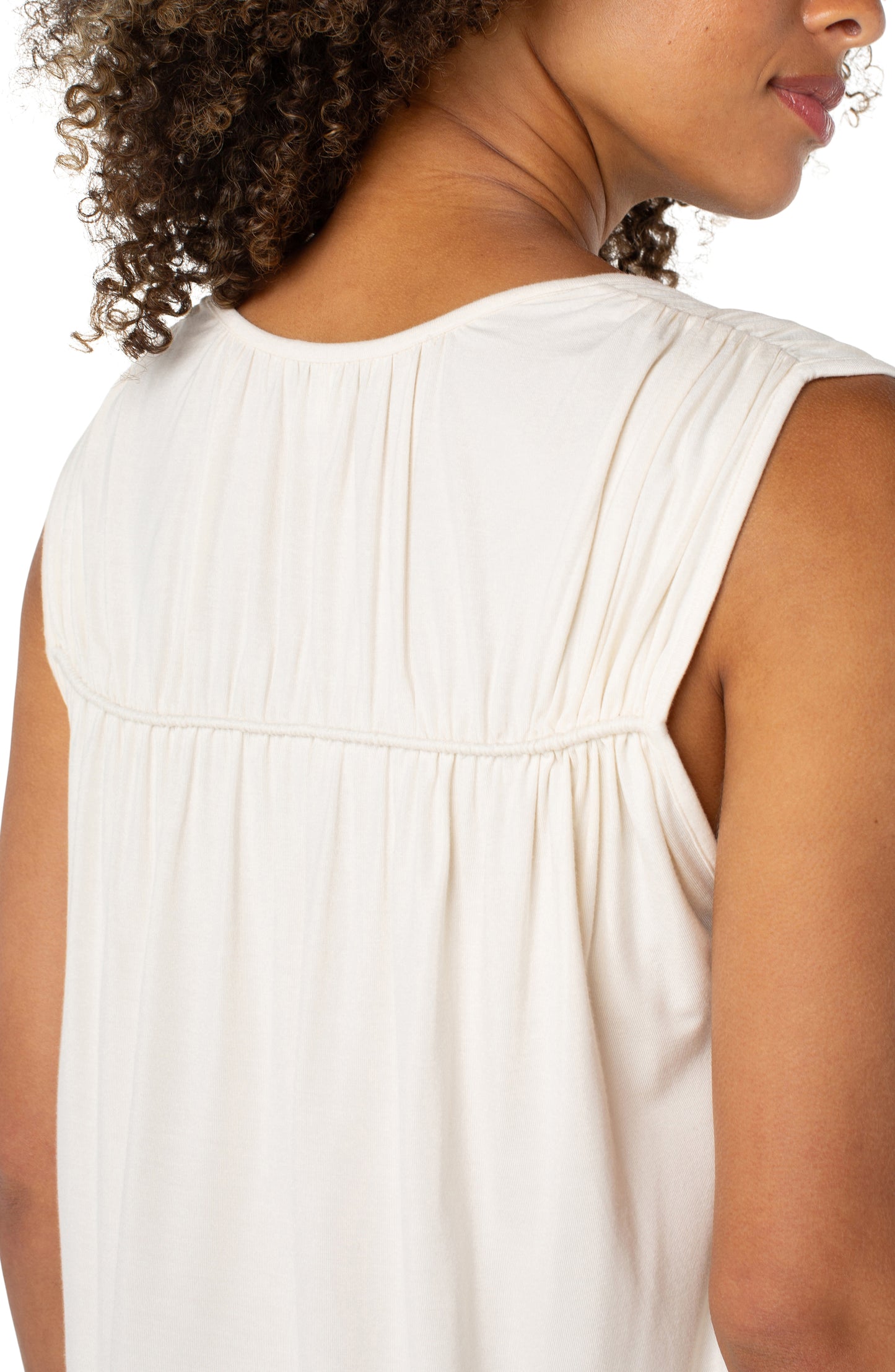 Liverpool Sleeveless Shirred Detail Knit Top (Whipped Cream)