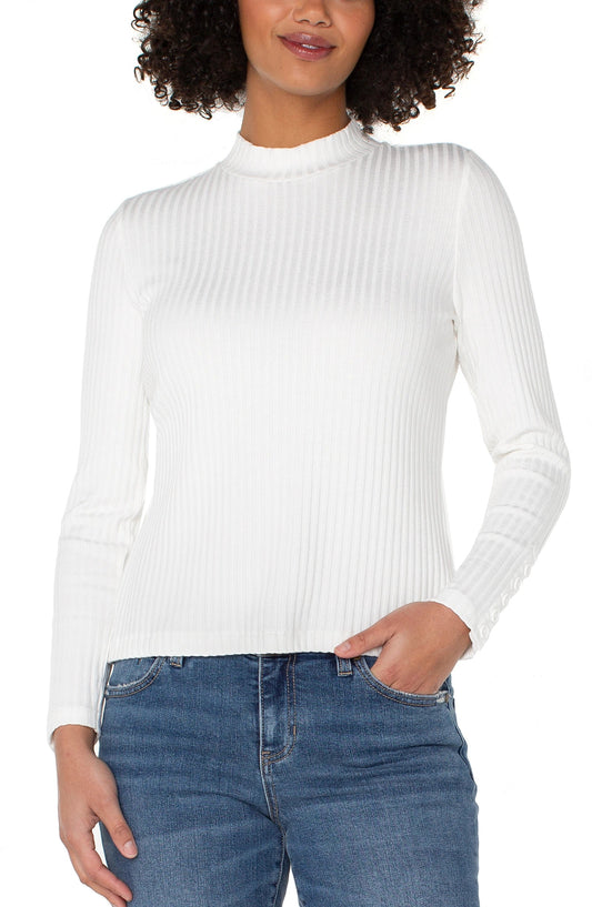 Liverpool Long Sleeve Mock Neck Knit Top W/ Button Detail (Snow)