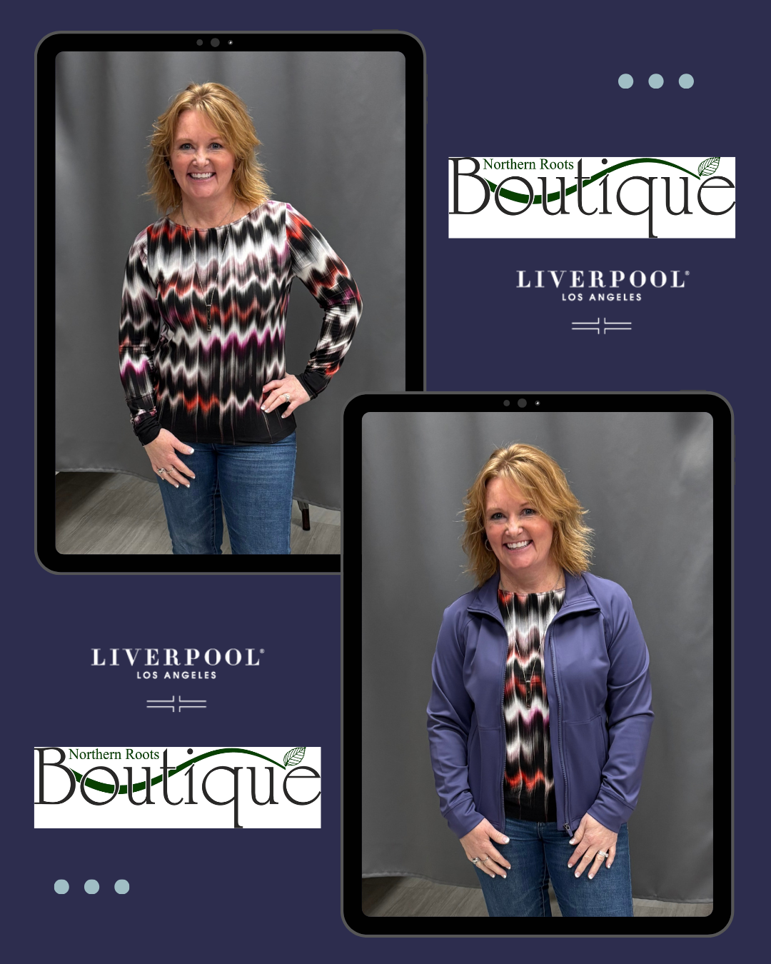 Liverpool Long Sleeve Boat Neck Knit Top (Multi Wavy Stripe)