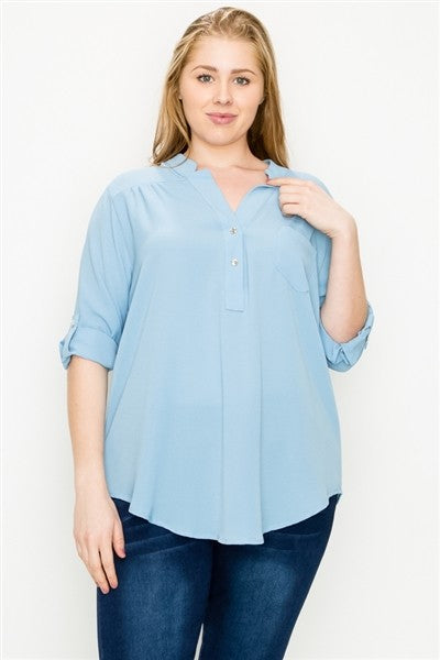 Koshibo Solid Henley Top Plus Size