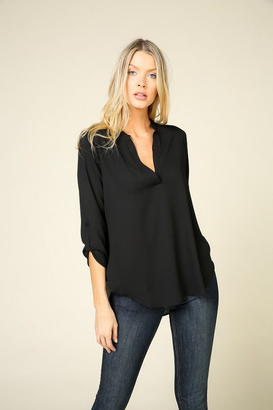 3/4 Sleeve V-Neck Blouse