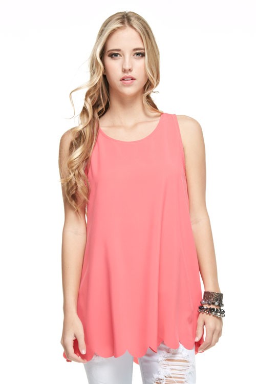 Scallop Laser Cut LayeRed Tank Top with Back Buttons