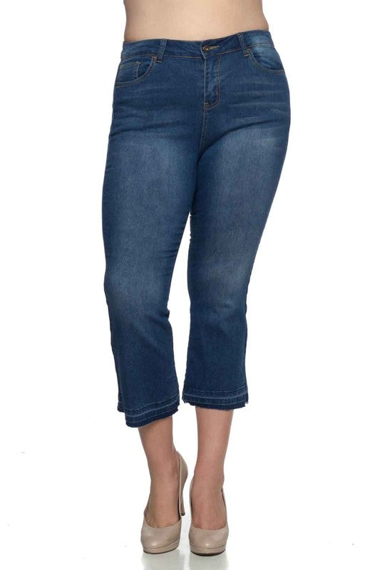 Crop Denim Stretch Jeans with Raw Cuff Plus