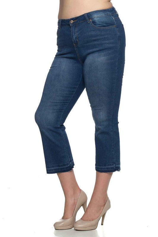 Crop Denim Stretch Jeans with Raw Cuff Plus