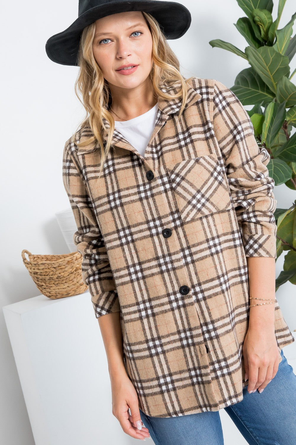 Plaid Flannel Button Down Plus Shacket