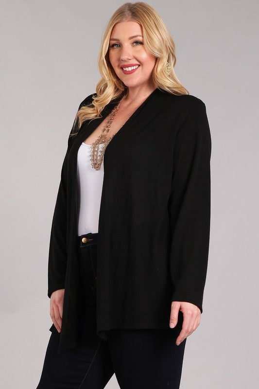 Long Sleeve Knit Lightweight Cardigan Plus Size (Black)