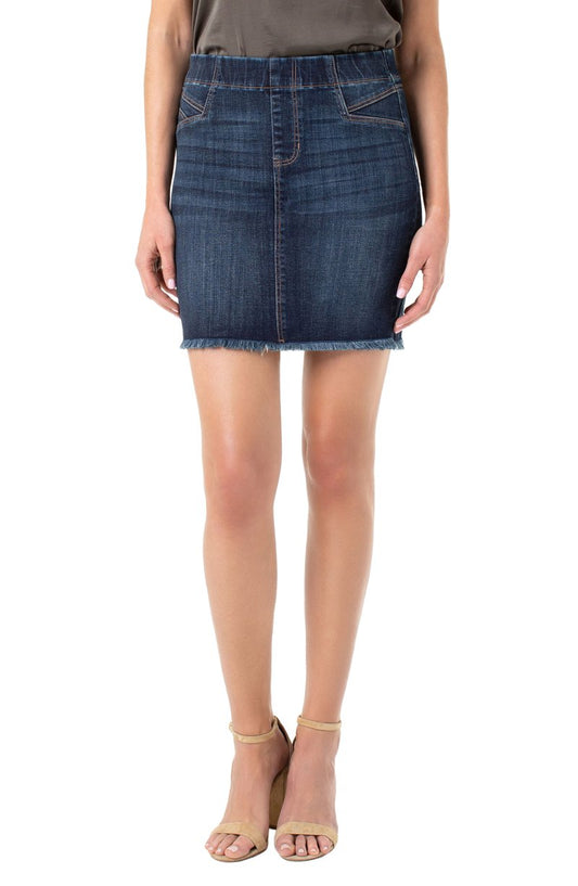 Liverpool Cat Eye Pocket Pull On Jean Skirt
