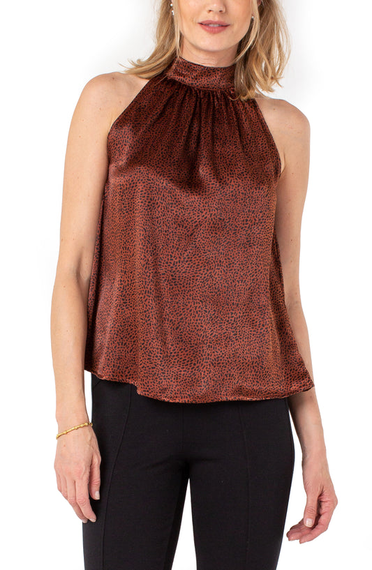Liverpool Sleeveless Mock Neck Tank w/Neck Ties