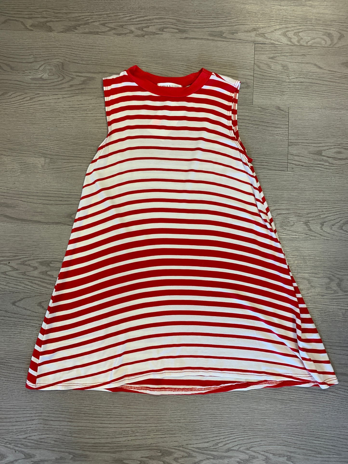 Stripe & sleeveless swing knit top with solid crew neck