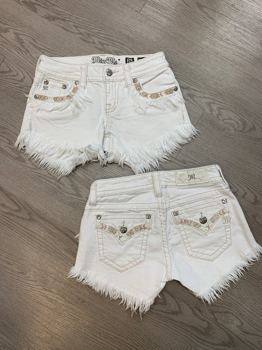 Miss Me White Denim Shorts with frayed edges