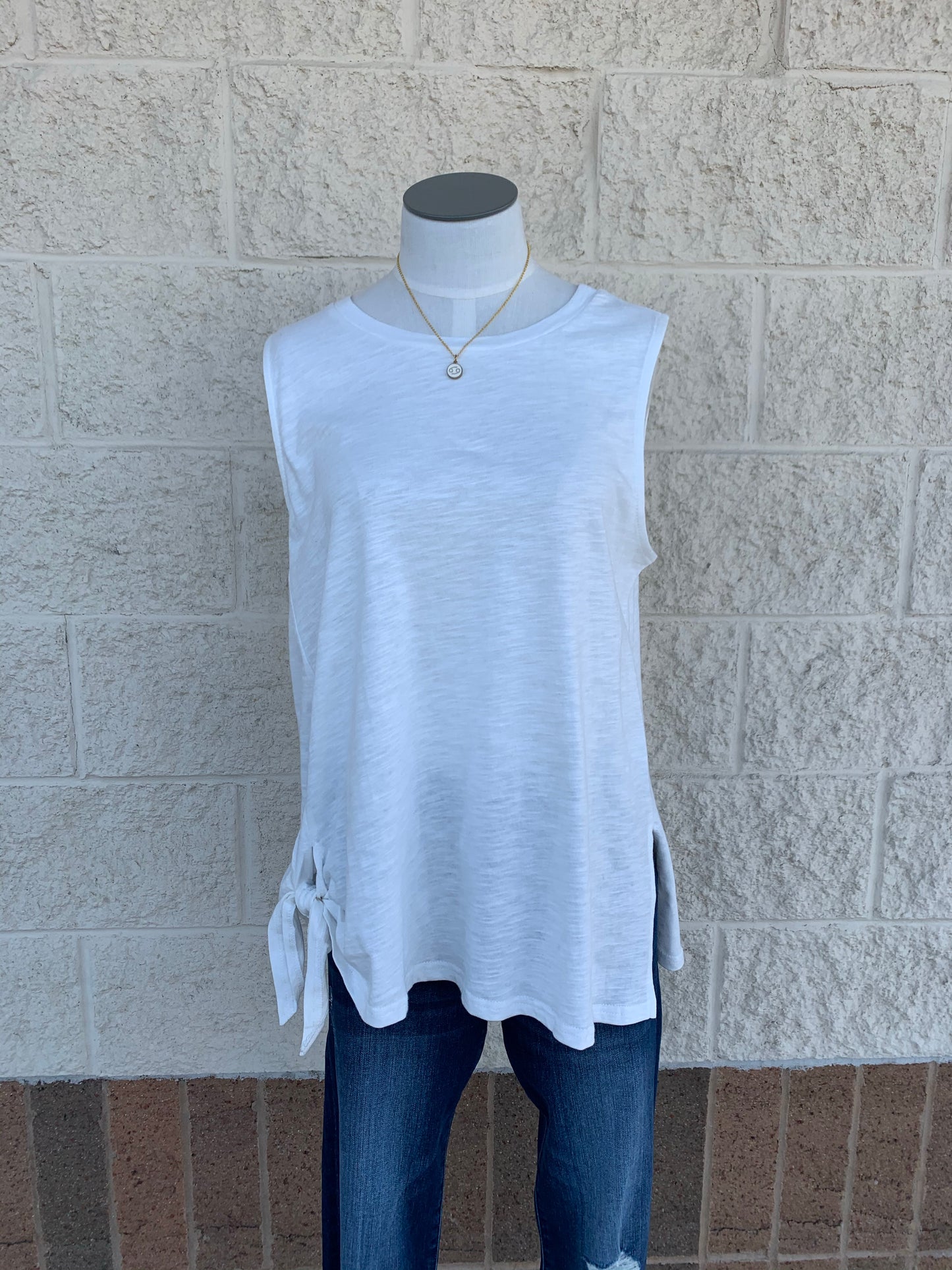 Sleeveless Top with Side Tie Detail
