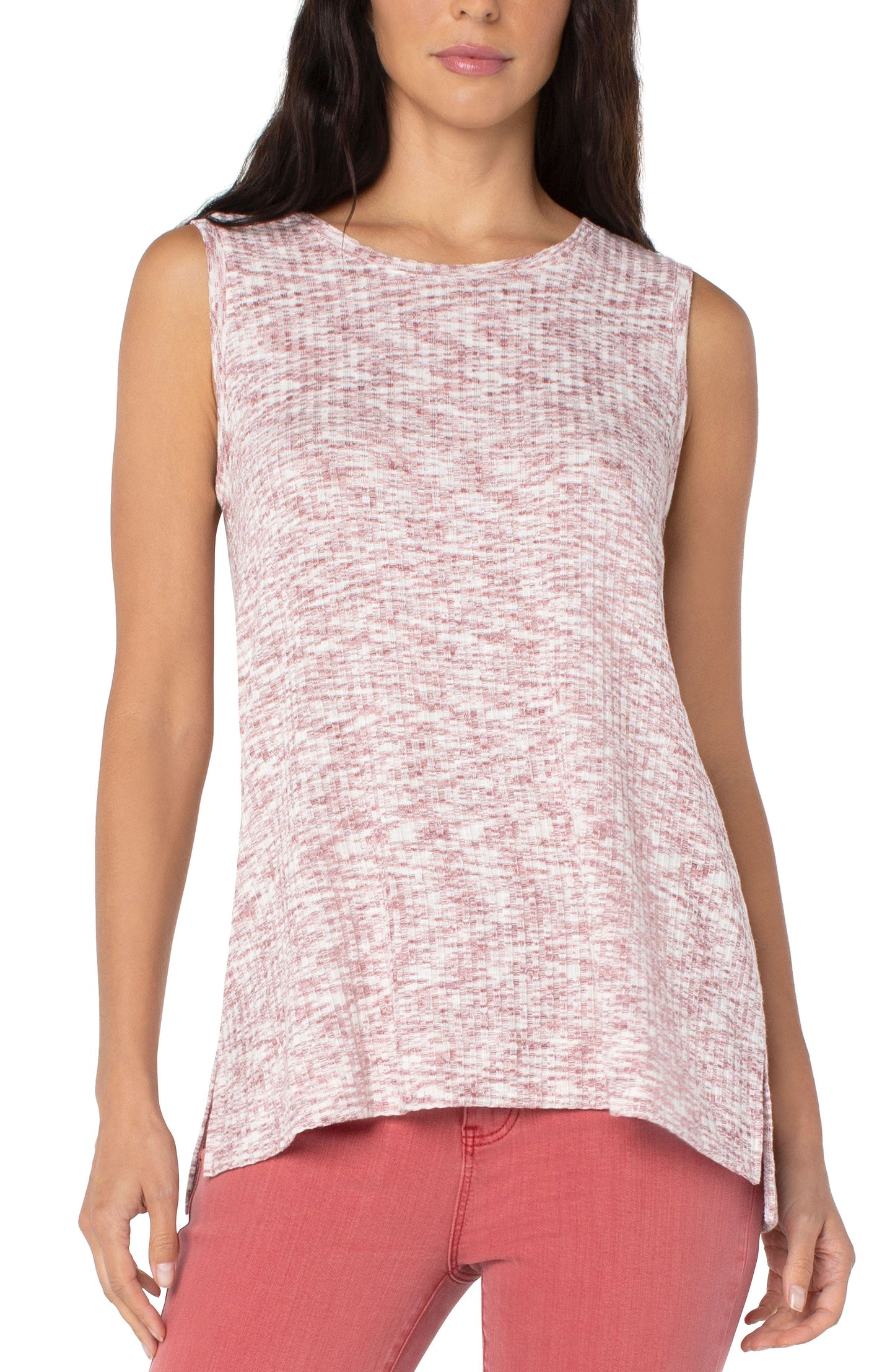 Liverpool Sleeveless Scoop Neck Knit Top (space dye pink/Cream)