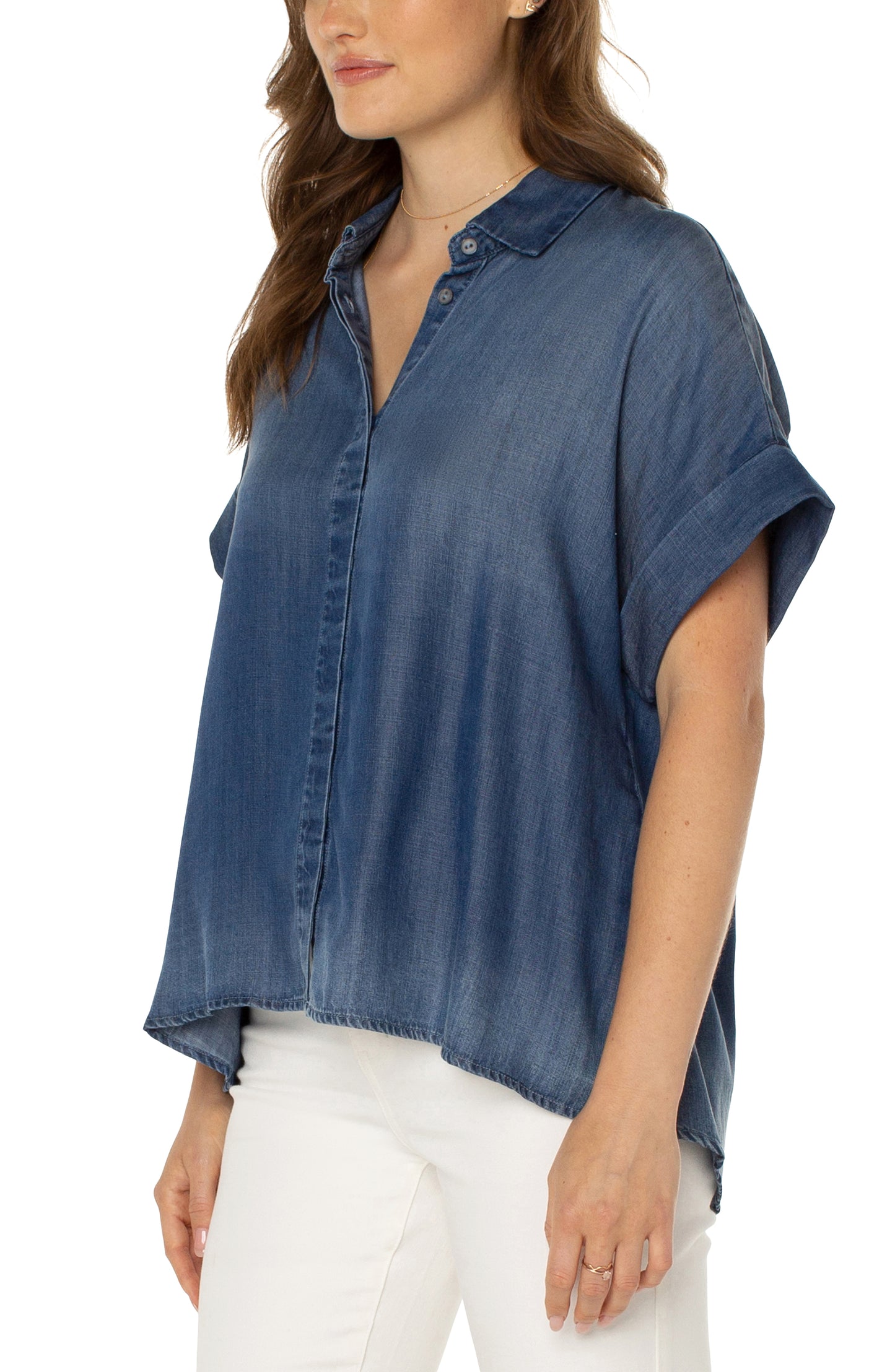 Liverpool Collard Camp Shirt w Hi-Low Hem