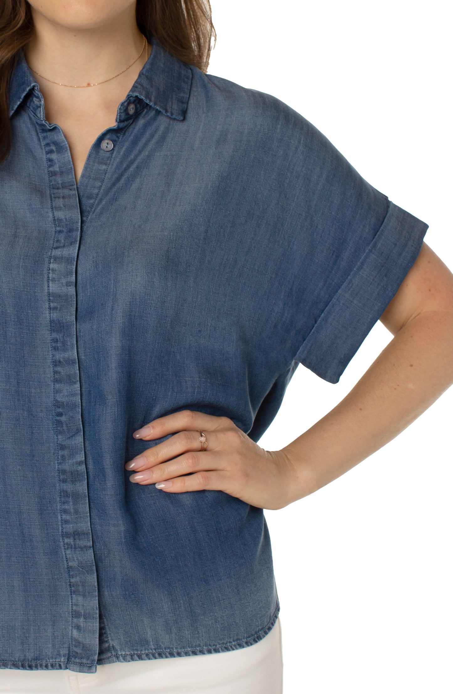 Liverpool Collard Camp Shirt w Hi-Low Hem