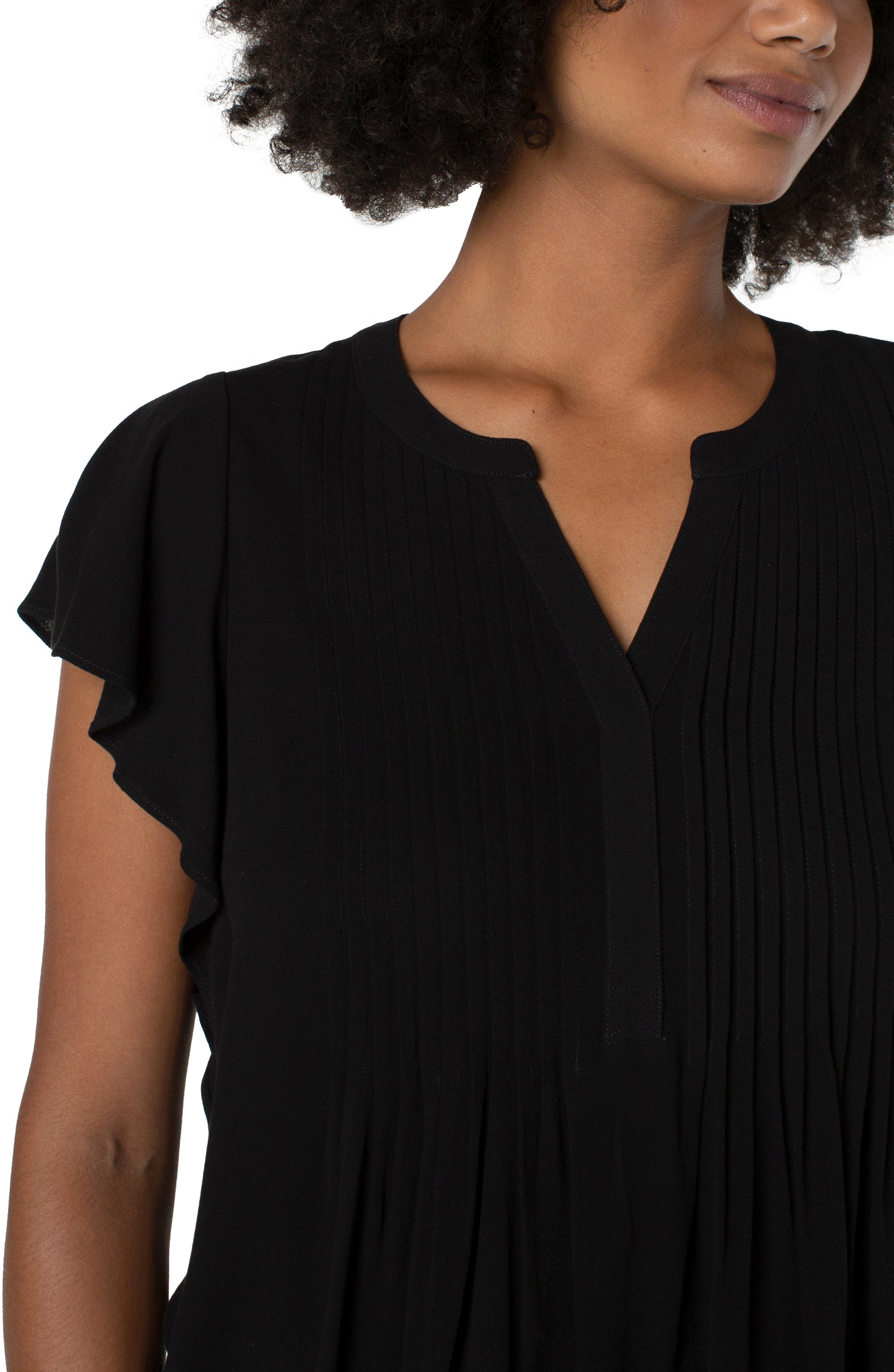 Liverpool Flutter Sleeve Popover Blouse with Pin Tuck (solid)