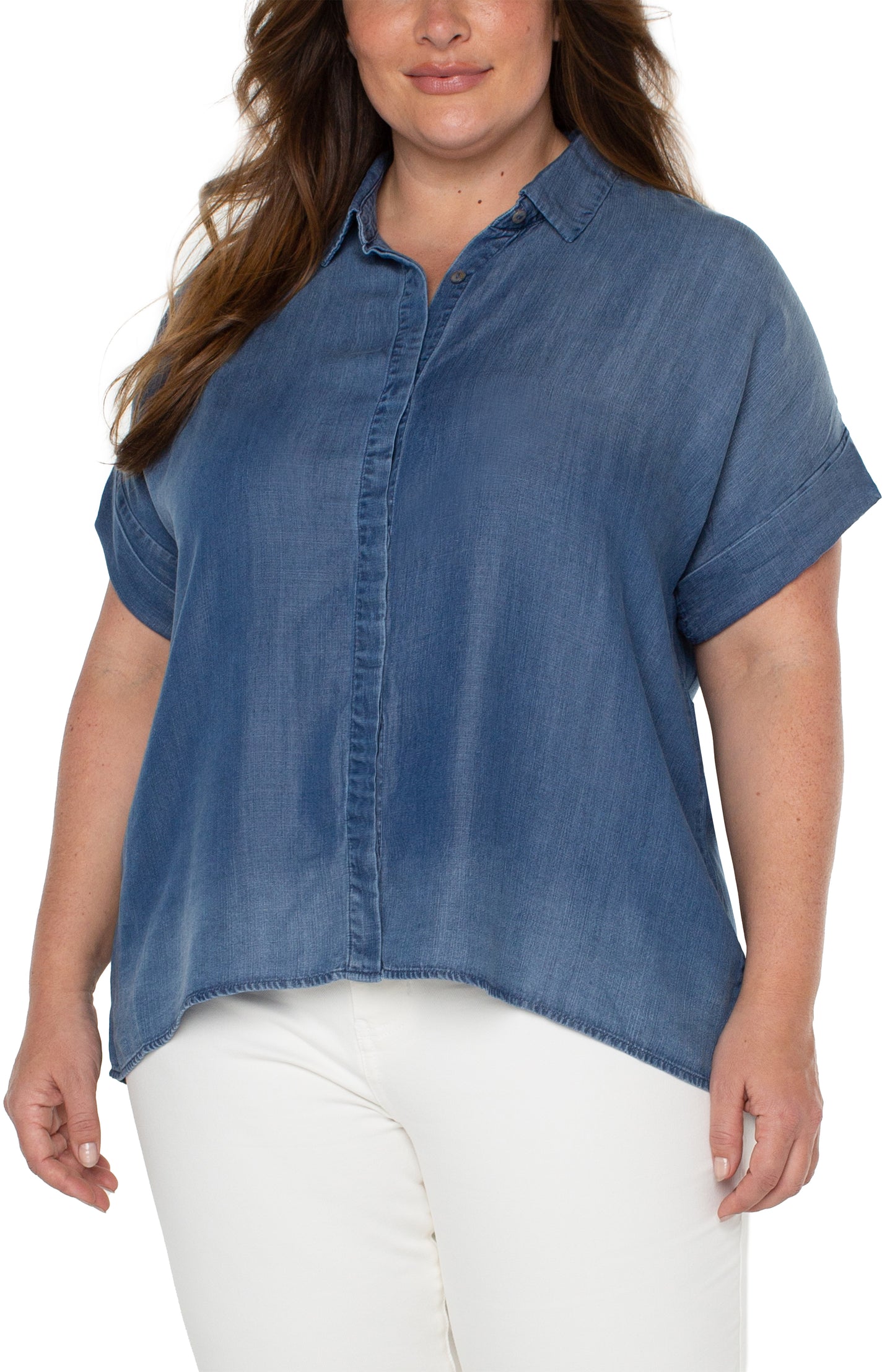 Liverpool Collard Camp Shirt w Hi-Low Hem
