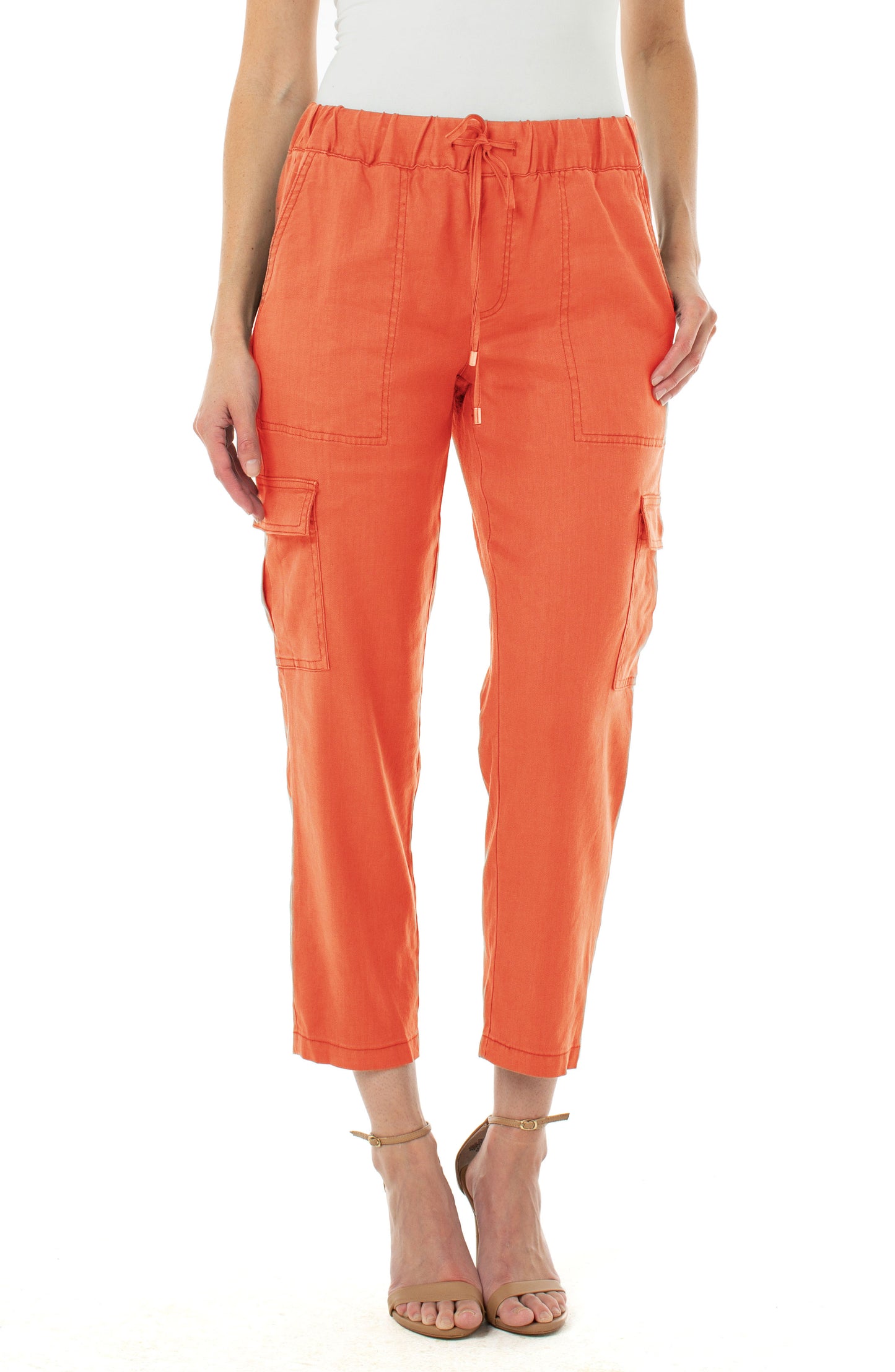 Liverpool Elastic Waistband Cargo Pant (Hot Coral & Fennel Green)